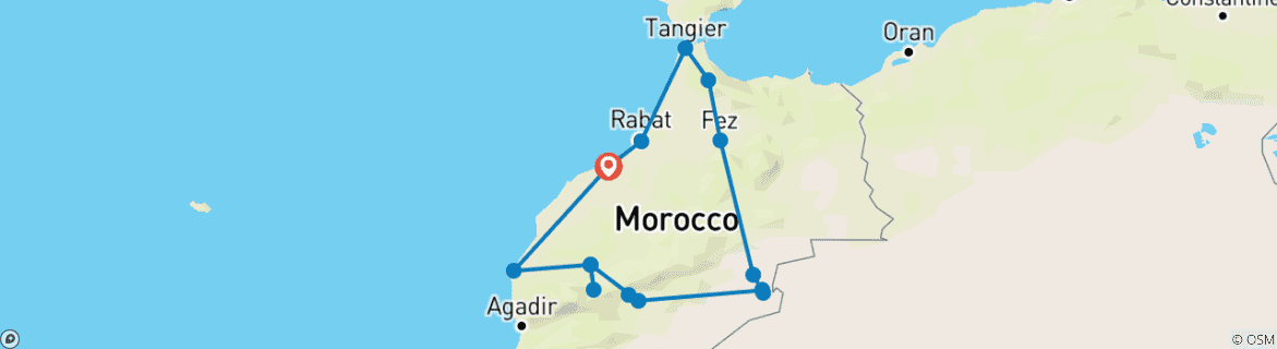 Foto van een kaart met de route van de rondreis