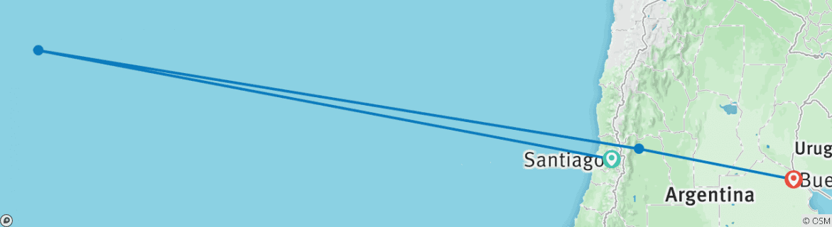 Map of Easter Island, Santiago, Mendoza and Buenos Aires for couples (13 nights)