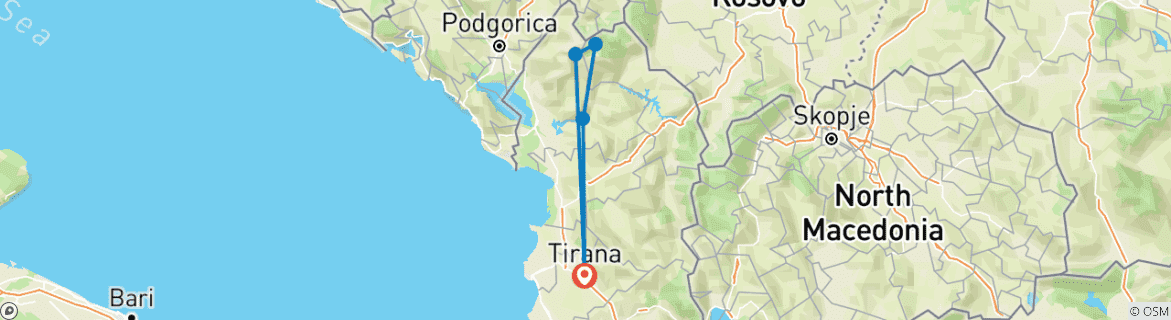 Carte du circuit Nord de l'Albanie : Col de Valbona à Theth