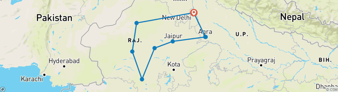 Map of North India Classic 14 Day - One Life Adventures