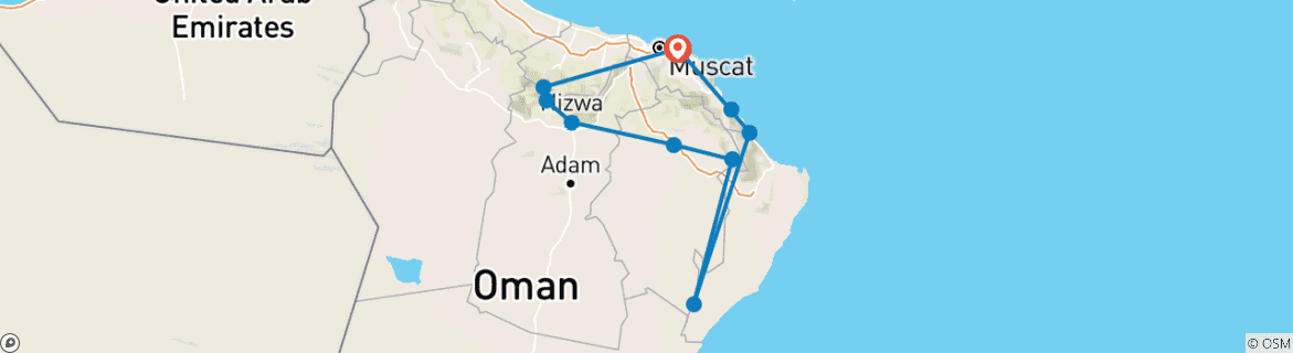 Map of Gems of Oman - 5 Days Tour Oman