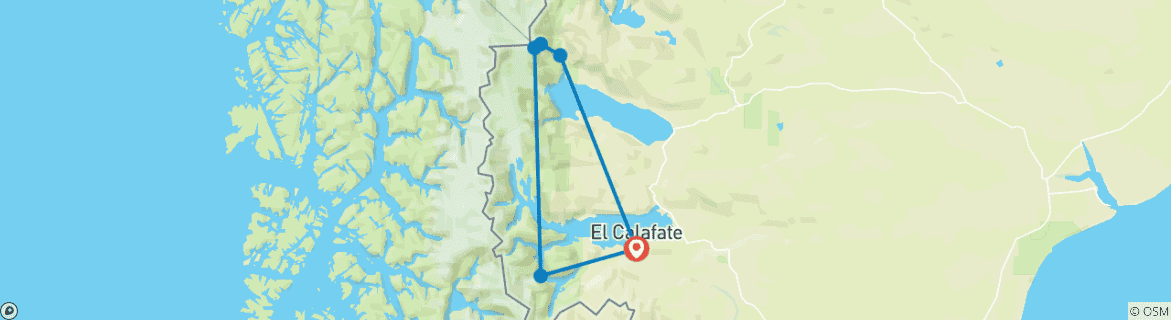 Carte du circuit Points forts El Calafate et; El Chalten