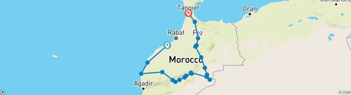 Image of a map showing the route of the tour