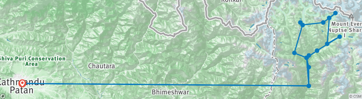 Map of 21 Days -Everest High Altitude Transverse - Two High Passes