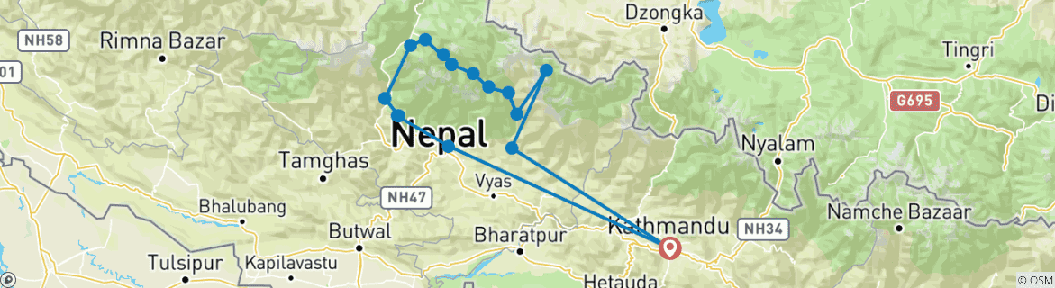 Carte du circuit 18 jours - Trek du circuit d'Annapurna