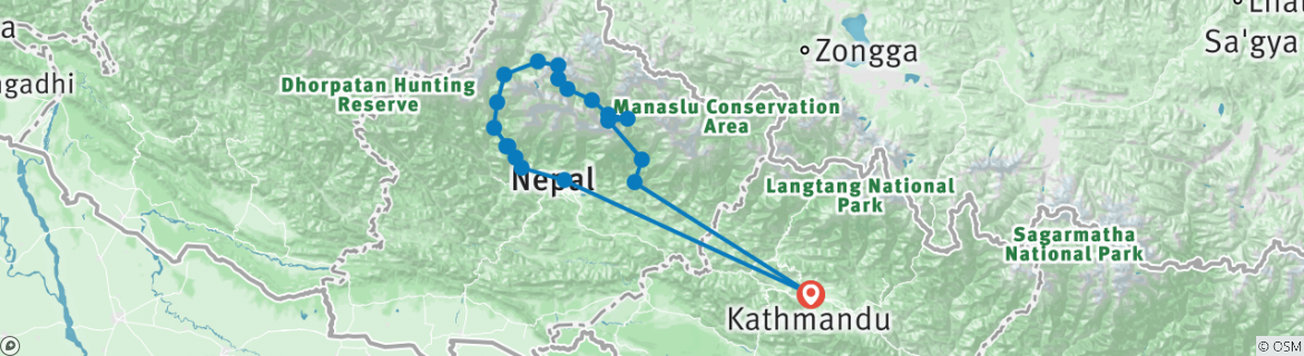 Mapa de 23 días - excursionismo por el circuito del Annapurna - ocio