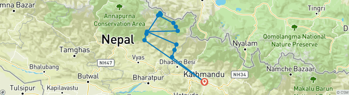 Mapa de Circuito del Manaslu - 19 días