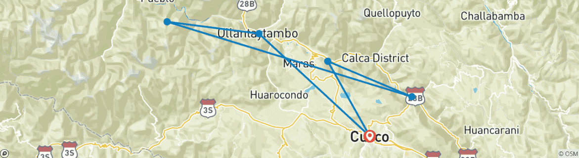 Map of 7 Day package 'Trek to Machu Picchu through the Inca Trail'