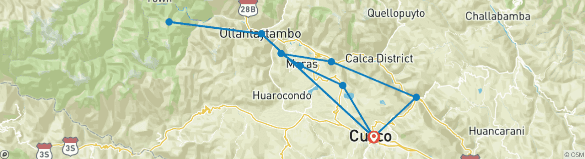 Carte du circuit Forfait de 7 jours "Trek au Machu Picchu par le Chemin de l'Inca".