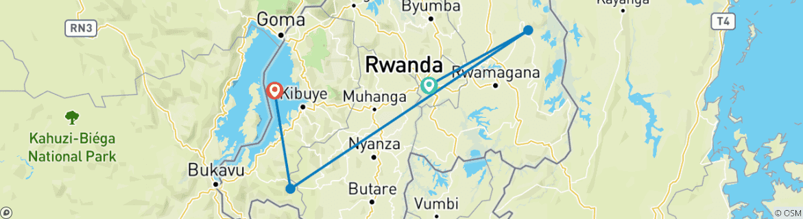 Map of 7-Day One Week Budget Tour in the Splendid Rwanda