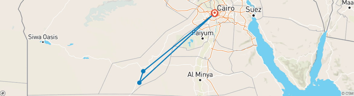 Mapa de El Cairo: 3 Días Oasis de Bahariya + Acampada en el desierto blanco con Traslados PRIVADOS de ida y vuelta