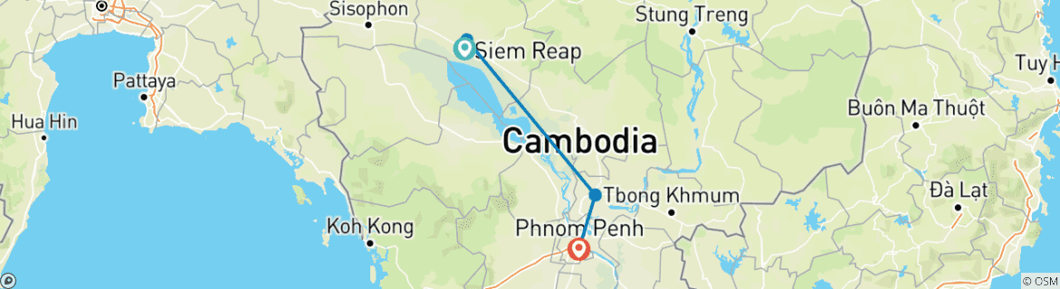 Karte von Kambodscha Highlights von Siem Reap nach Phnom Penh 5 Tage