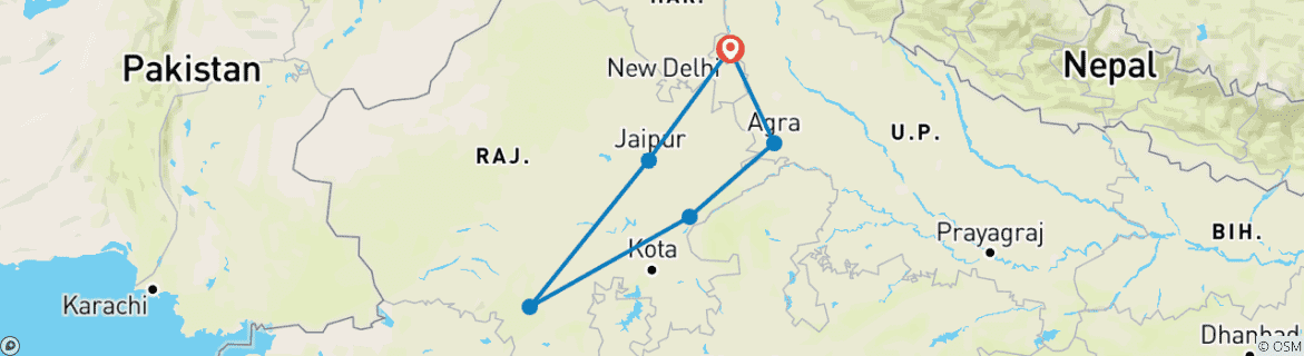 Karte mit der Reiseroute