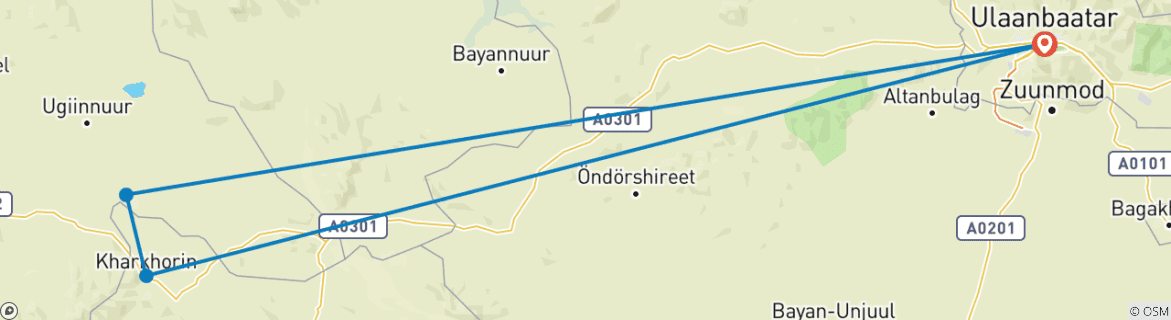 Karte von Orchon Tal - 2 Tage, 1 Nacht