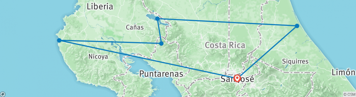 Map of Essential Costa Rica with extension to Guanacaste, Tamarindo Beach & San José City