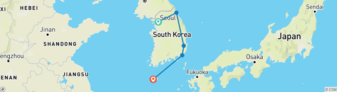 Karte von Südkorea: Von Seoul zur Insel Jeju - 12 Tage