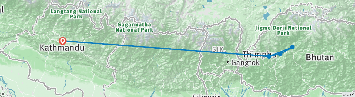 Map of Discover the Kingdom of Happiness: 9-Day Bhutan & Nepal Journey