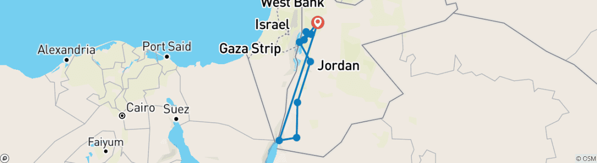 Map of Ultimate Jordan Luxury Tour.