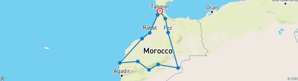 Map of 14 Days Tour from Tangier - Grand Morocco Tour