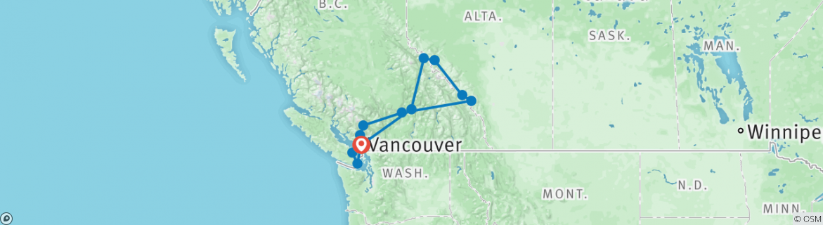 Map of Iconic Rockies and Western Canada (13 Days)