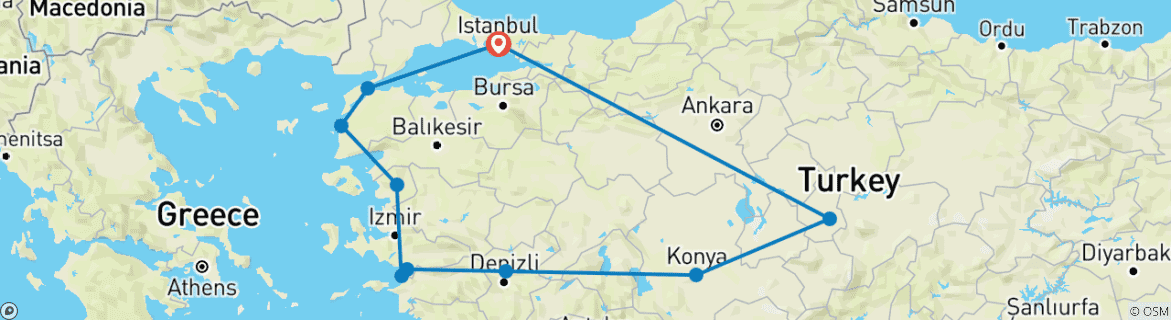 Karte von Magische Türkei Rundreise ab Istanbul - 7 Tage