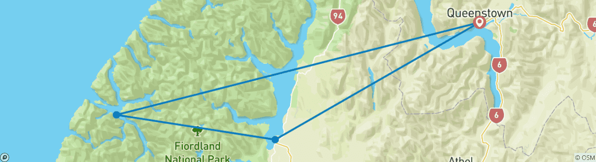 Karte von 3 Tage Doubtful Sound Abenteuer ab Queenstown