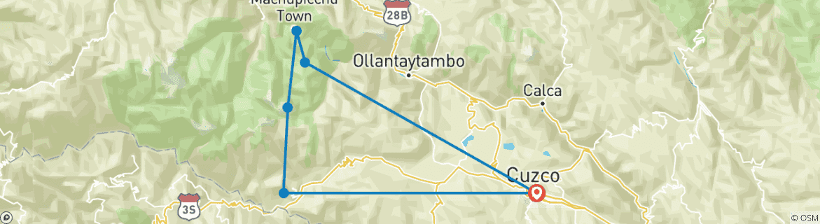 Kaart van Ultieme Salkantay Trek 5D/4N met glazen cabañas, glazen koepels & hobbit huis + bubbelbad jacuzzi.