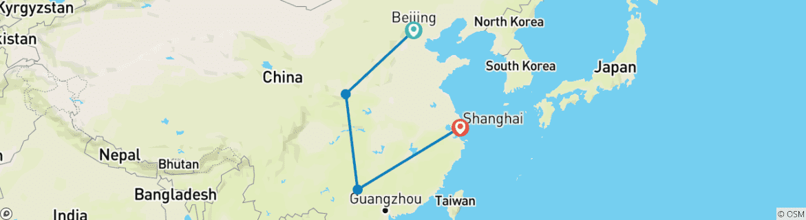 Image of a map showing the route of the tour