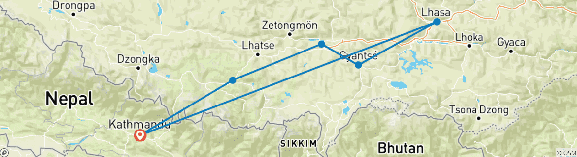 Karte mit der Reiseroute