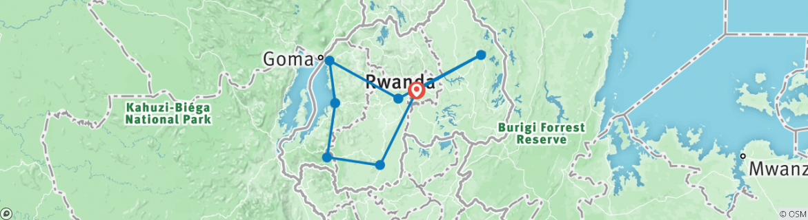 Map of 15 Days Best of Rwanda Safari