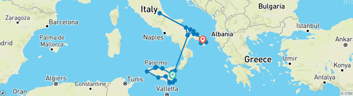 Image d'une carte montrant l'itinéraire du circuit