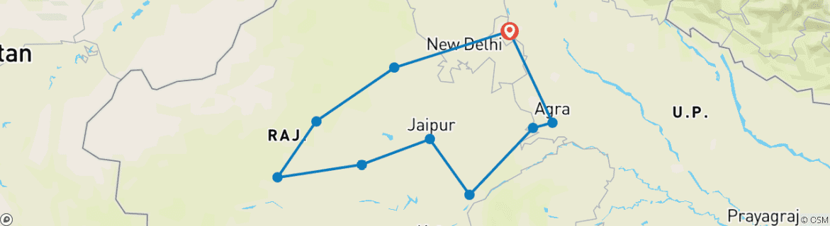 Image of a map showing the route of the tour