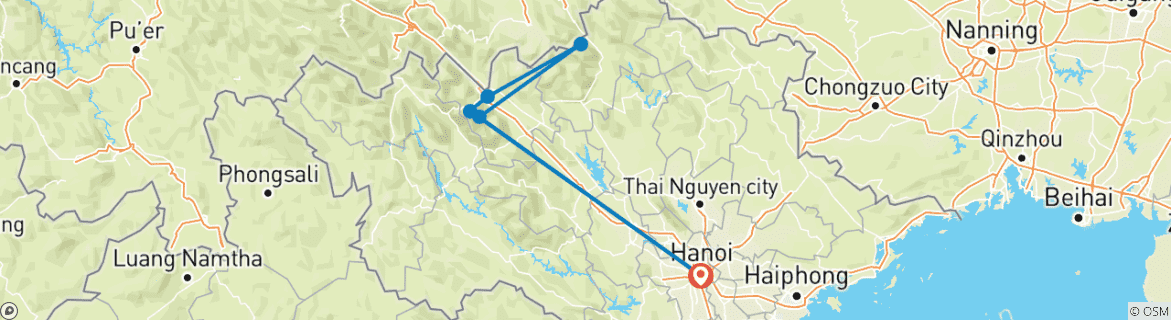 Map of Amazing Trekking Tour in Sapa 5 Days/4 Nights