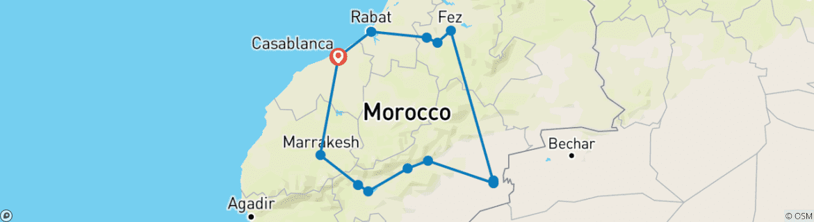 Foto van een kaart met de route van de rondreis