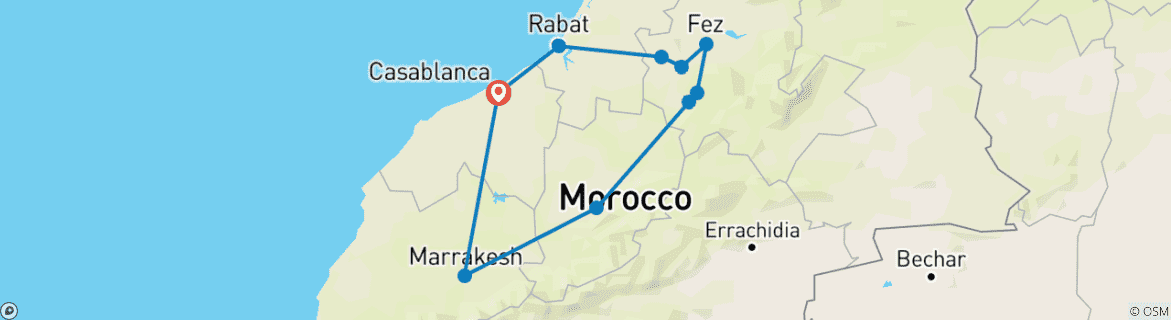 Image d'une carte montrant l'itinéraire du circuit