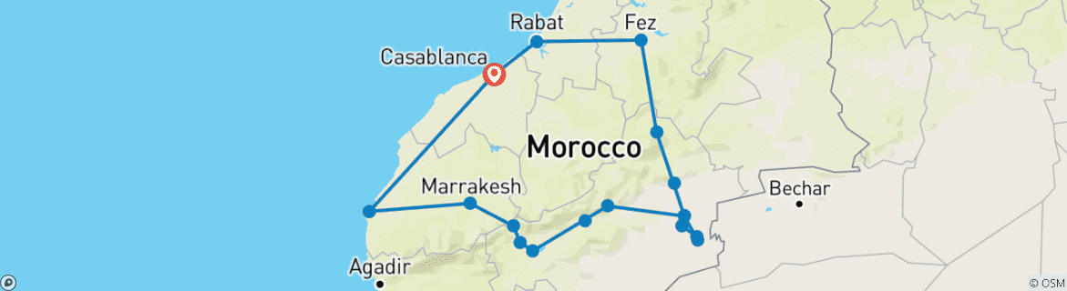 Image of a map showing the route of the tour