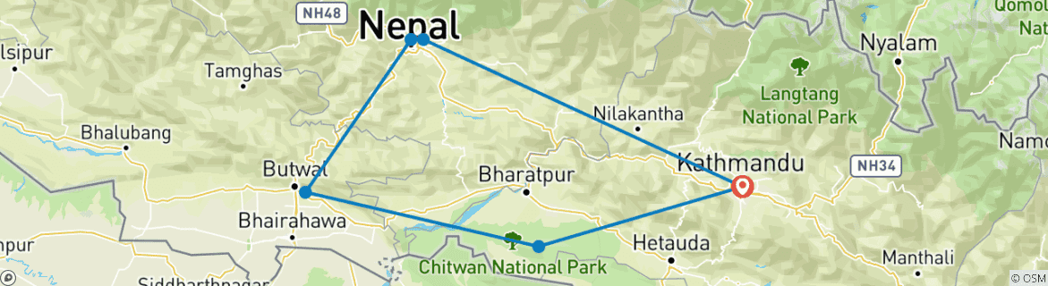 Foto van een kaart met de route van de rondreis