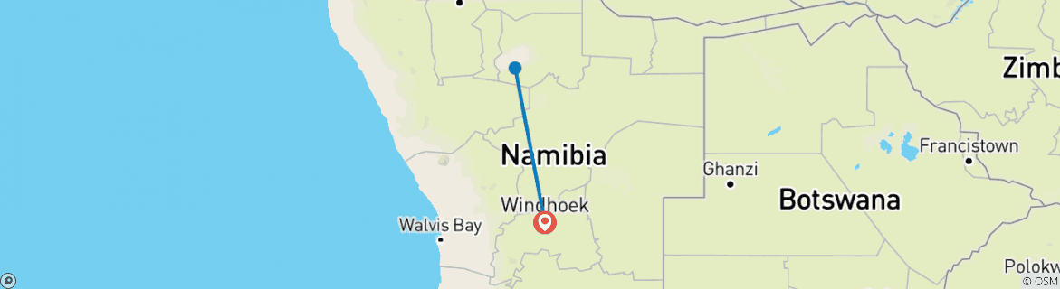 Map of Etosha Express Safari 3 Days / 2 Nights ( Comfort)