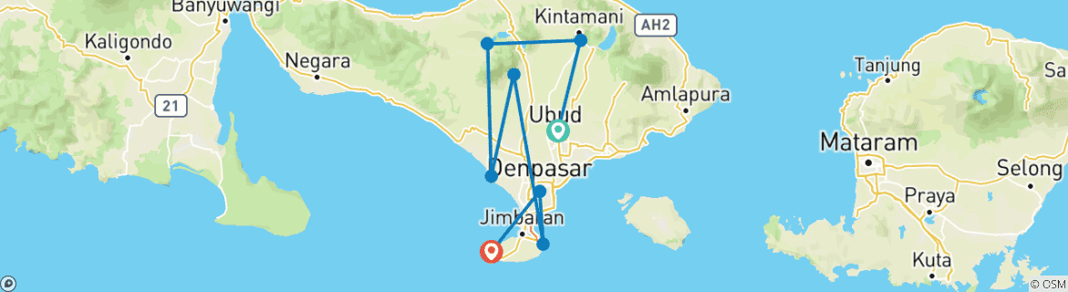 Foto van een kaart met de route van de rondreis