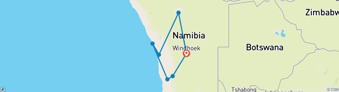 Map of 8-Day Etosha NP, Swakopmund & Sossusvlei ( Camping)