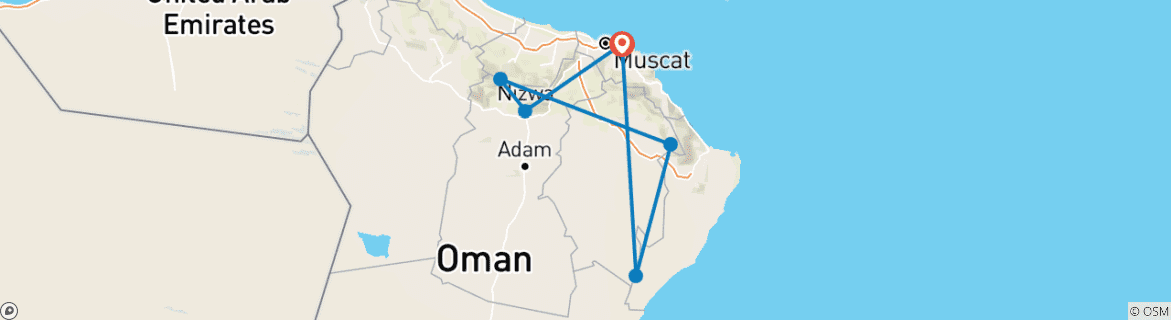 Map of Magnificence of the East 3 Days – Oman Tour Package