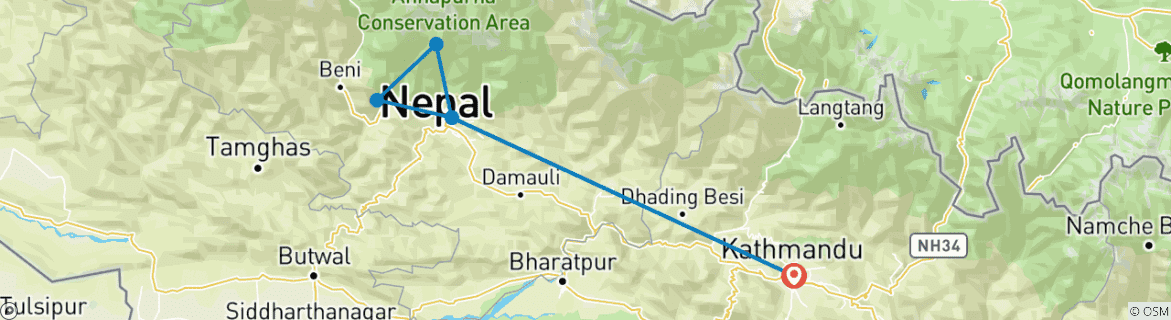 Mapa de Excursión corta al Mardi Himal