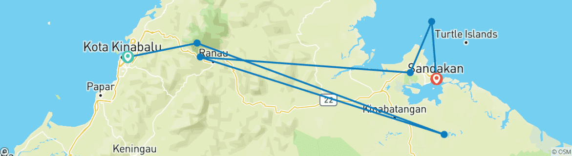 Foto van een kaart met de route van de rondreis