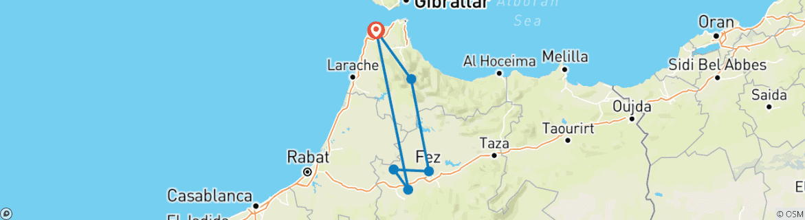 Map of Short Introductory Tour to Morocco from Spain