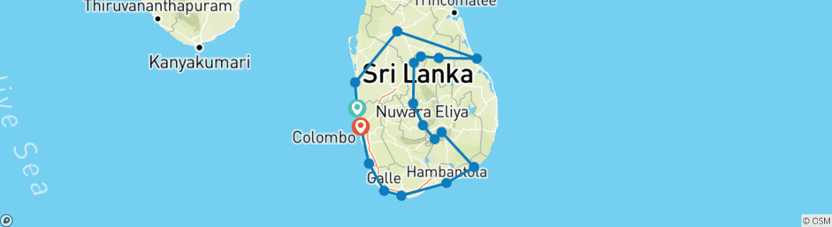 Image of a map showing the route of the tour