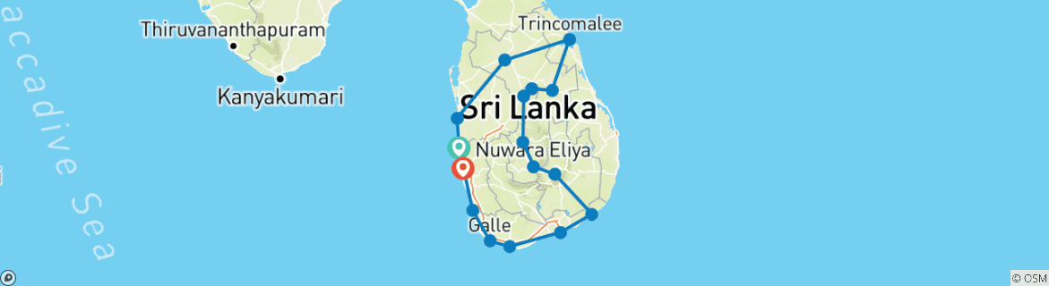 Carte du circuit Deux semaines au Sri Lanka