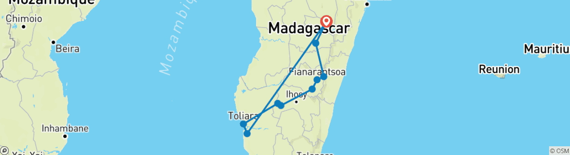 Carte du circuit Découverte du Sud de Madagascar - 9 jours/8 nuits