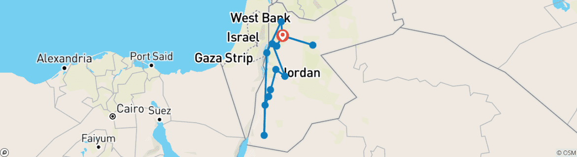 Map of 11 Days 10 nights Panorama Jordan Tour (CT-JHT-018)