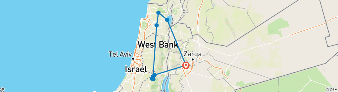 Map of 3 Days - 02 Nights Tour to Jerusalem, Bethlehem, Nazareth and Galilee from Jordan (JR-JHT-005)