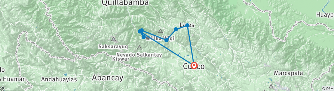 Karte von Lares Valley Trek nach Machu Picchu - 3 Tage